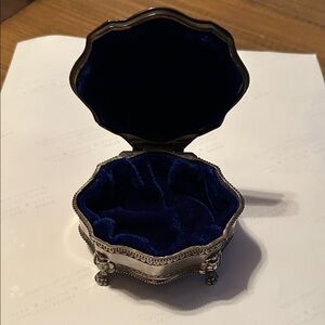 Elegant Silver Jewelry Box with Blue Velvet Interior